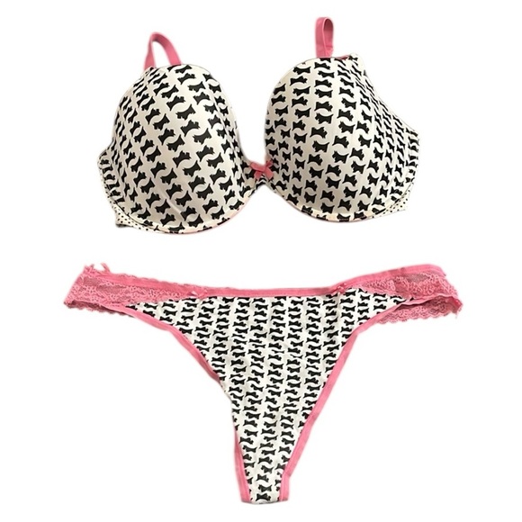 Victoria's Secret Dog Print Lingerie Set with Pink Highlights Demi Bra Size 34DD - Picture 1 of 11